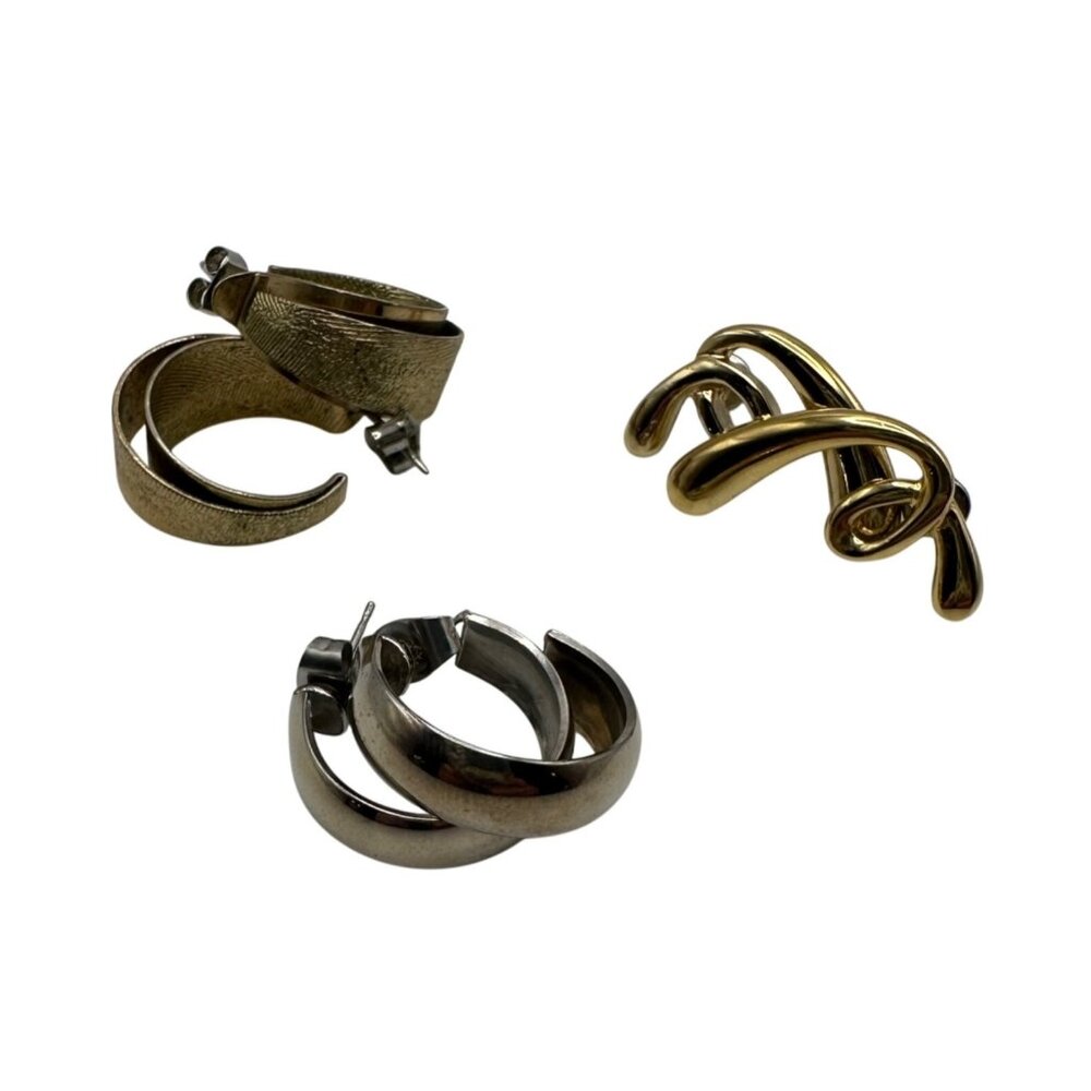 Vintage Metal Earrings Lot Hoops Knot Gold & Silver Tone Bold Statement Jewelry